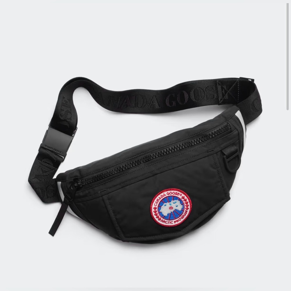 Authentic Canada Goose Black Belt Waist Bag with Logo Patch